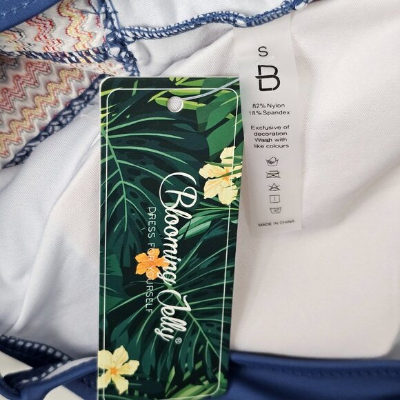 Women's Blue Plunge Neck Tummy Control Modest One Piece Swimsuit Size S NWTF - Picture 9 of 14